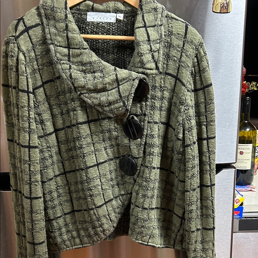 Willow Olive Checkered Cowl Neck Sweater